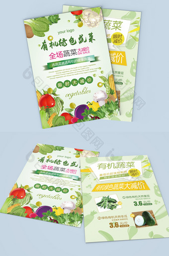 绿色有机蔬菜促销活动宣传双面单页设计图片