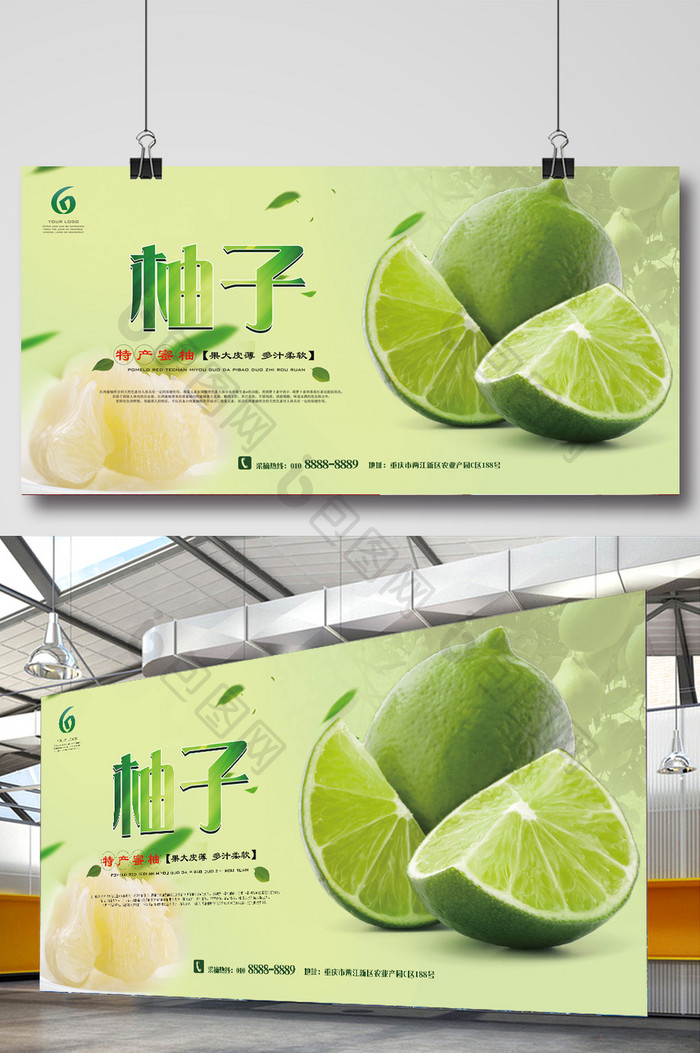 新鲜绿色水果柚子美食广告