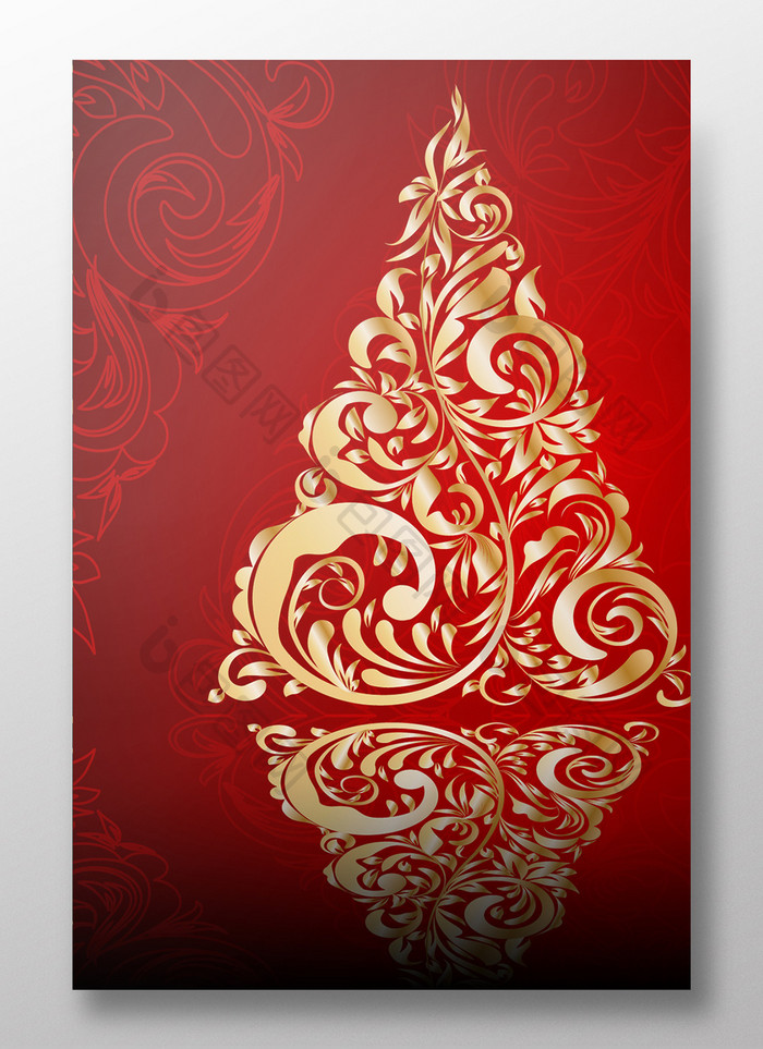 酷炫晚宴时尚金色欧式花纹圣诞树海报背景