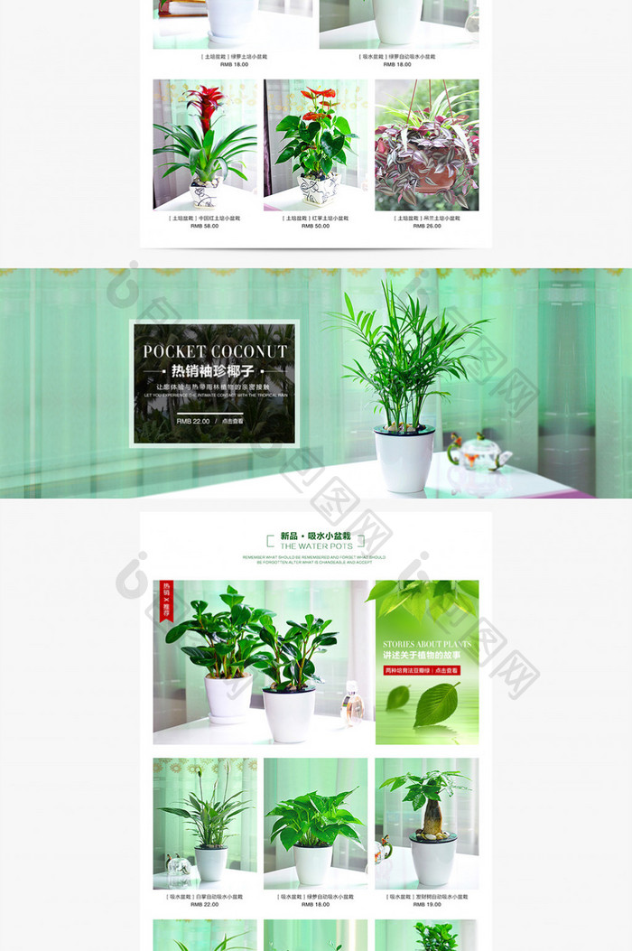 淘宝天猫绿色植物花卉首页装修PSD模板