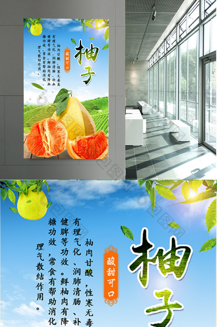 清新田园柚子水果宣传海报