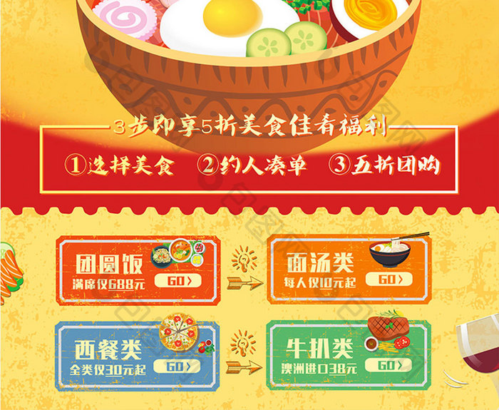 新年春节团圆美食促销海报