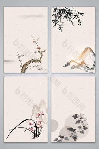 矢量复古中国风传统水墨梅兰竹菊背景图片