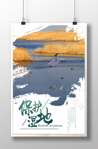 简约湿地保护公益海报图片