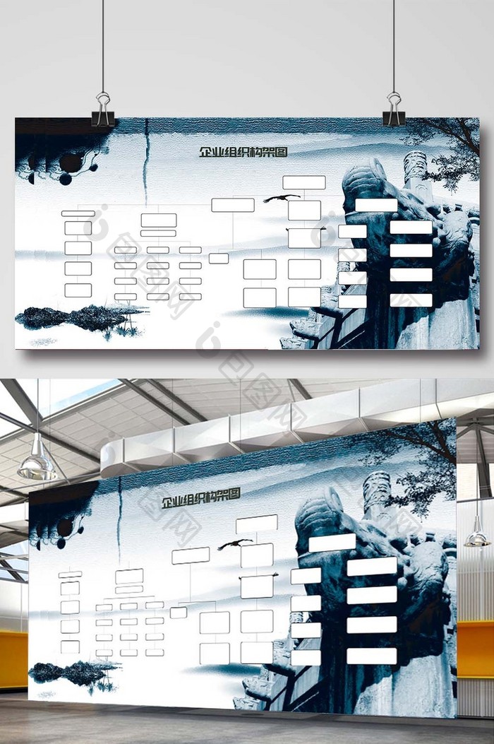简约大气企业组织构架图展板设计
