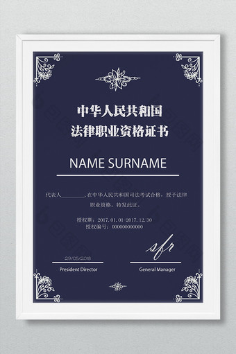 中华人民共和国法律职业资格证书模版下载图片