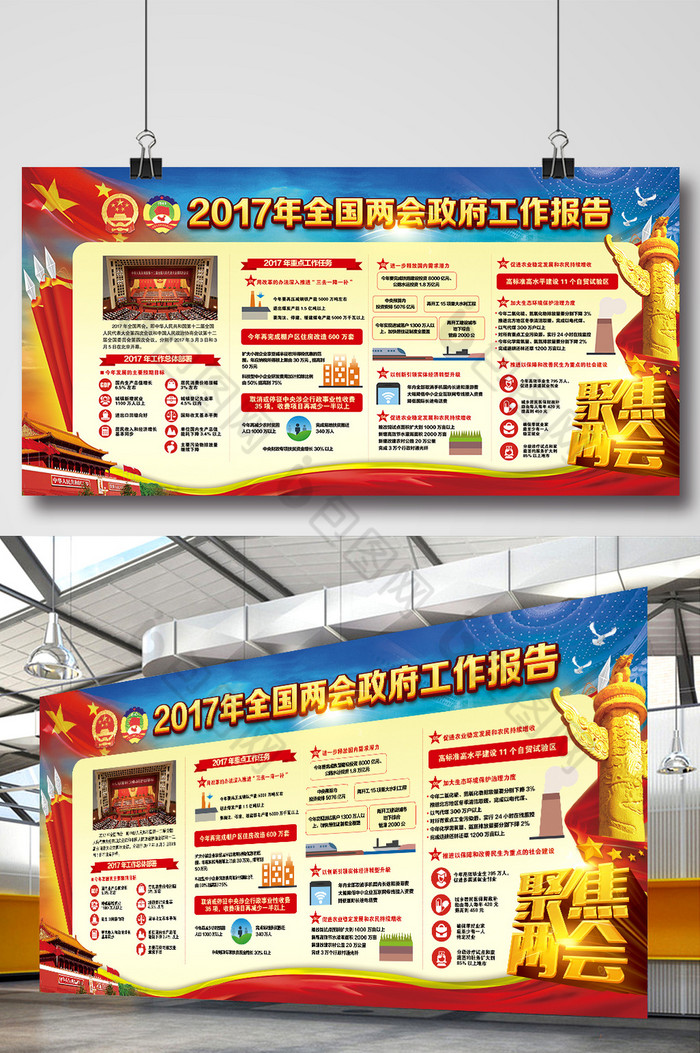 2017全国两会政府工作报告解读展板模板图片