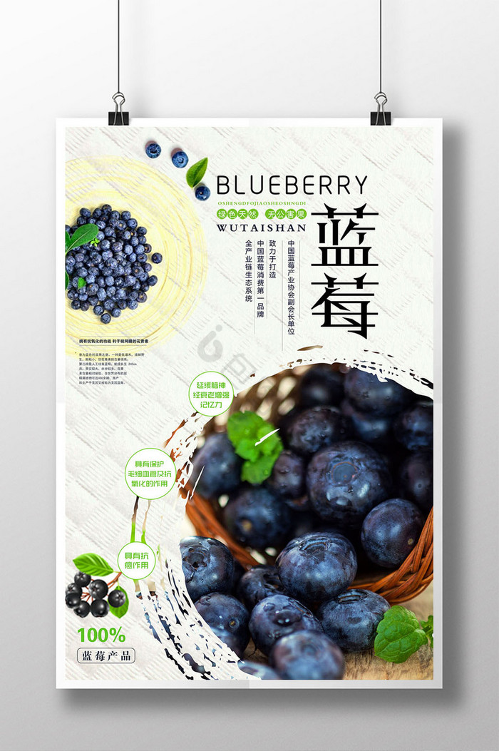蓝莓新鲜水果促销模板图片
