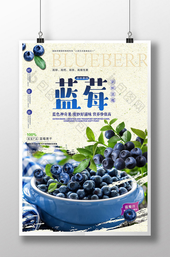 蓝莓水果新鲜促销海报模板