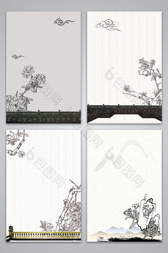 矢量中国风古典线描花卉背景图片
