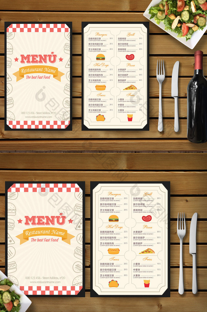 西式快餐餐厅菜单模板图片图片