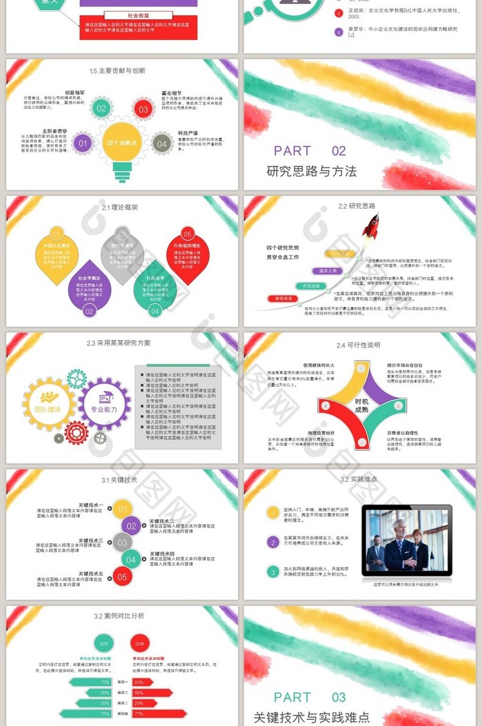 水彩笔刷创意开题报告毕业论文答辩PPT