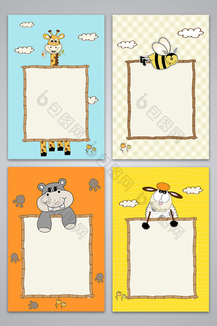 木板边框动物插画图片