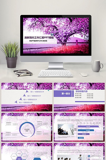 紫色时尚精美工作总结汇报PPT模板图片