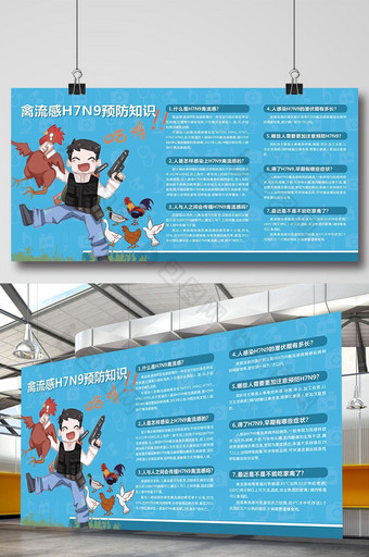 蓝色预防禽流感H7N9宣传栏展板图片