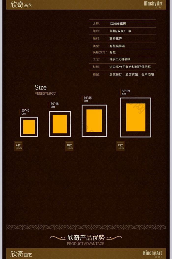 挂画背景墙装饰画淘宝详情PSD