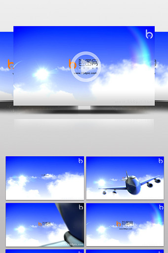 蓝天白云飞机飞过演绎出标志LOGO片头图片
