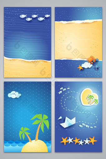 蓝色清新夏日海滩背景图片