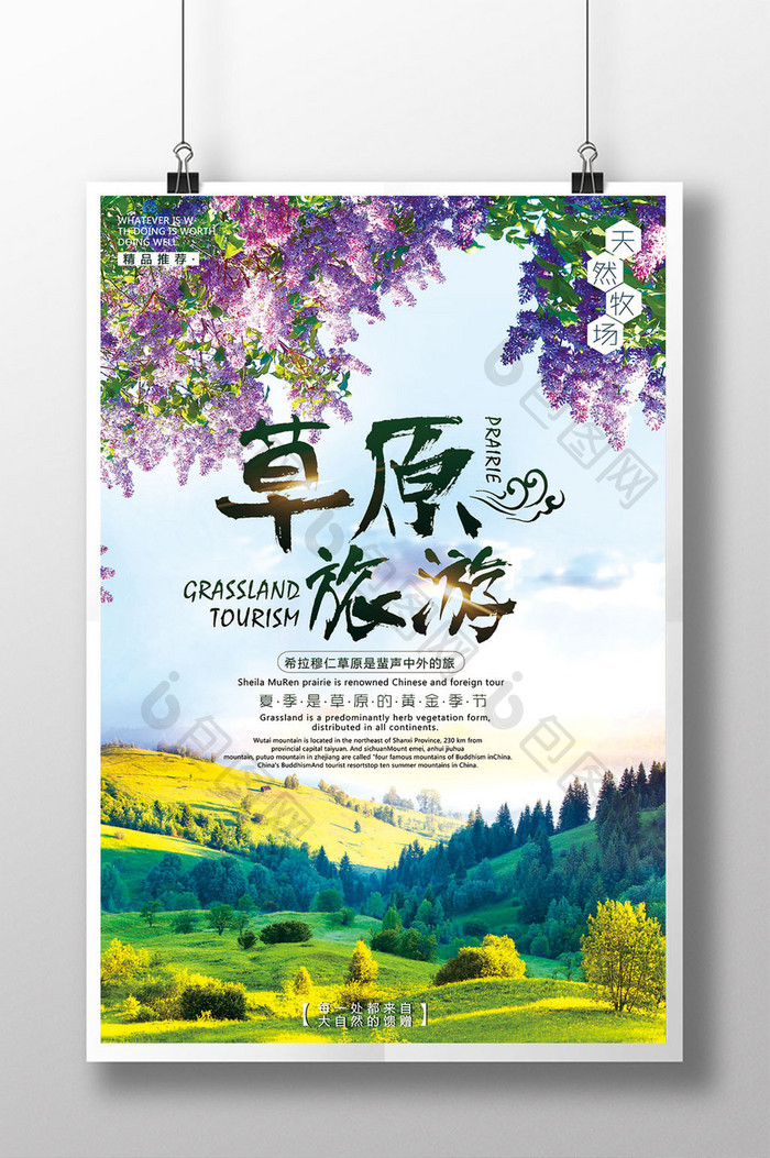 夏季清新草原旅游海报模板