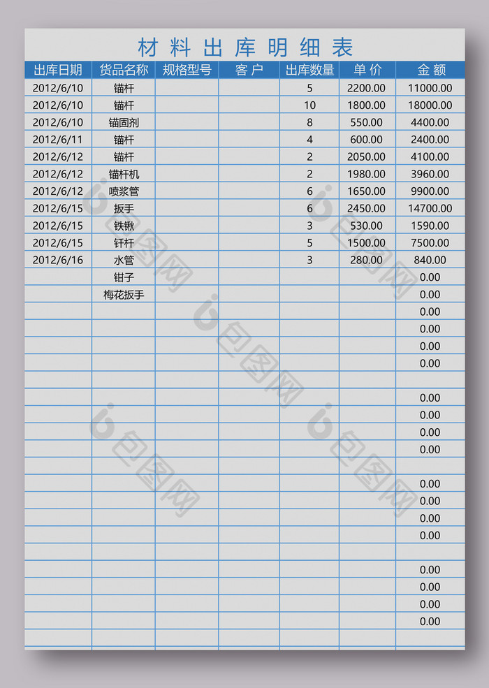 材料出库明细表 3联