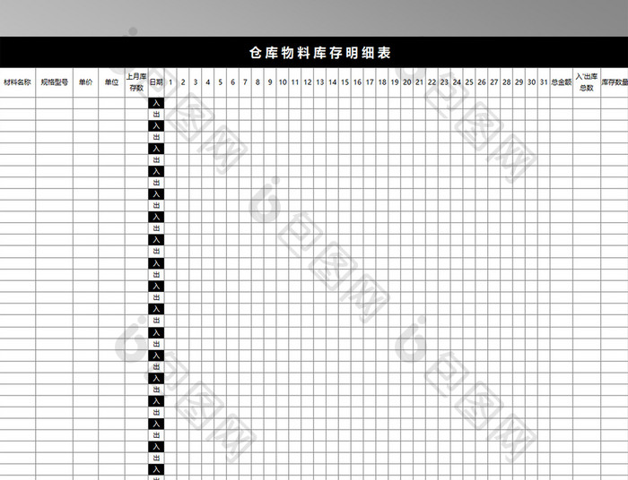 仓库物料库存明细表