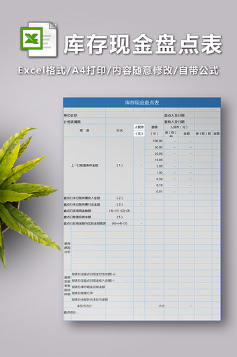 库存现金盘点表excel模板图片