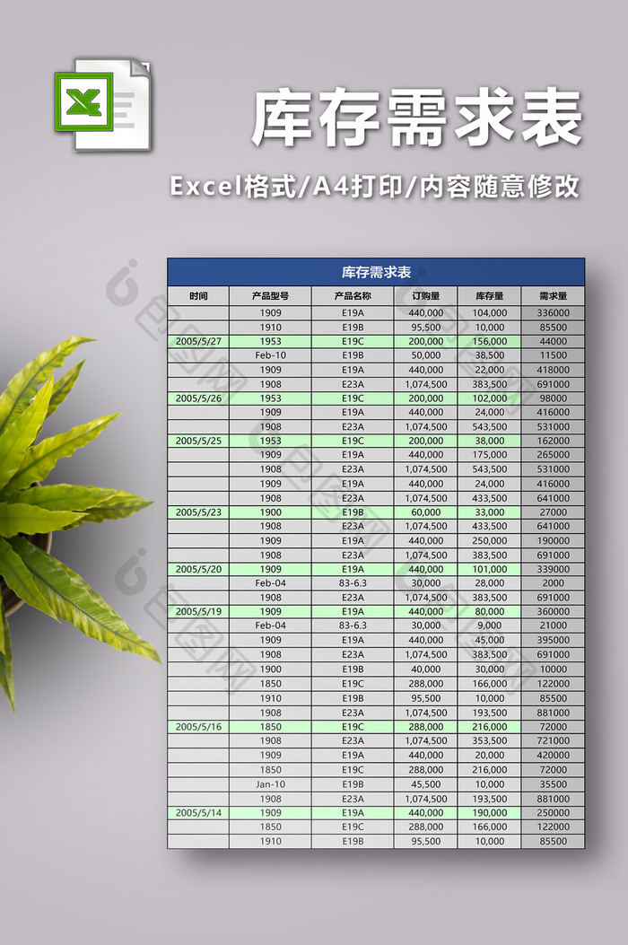 库存需求表excel模板