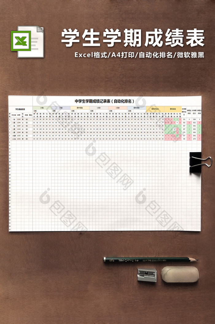 学期成绩表自动化排名excel模板