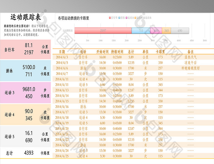 运动细节跟踪报表