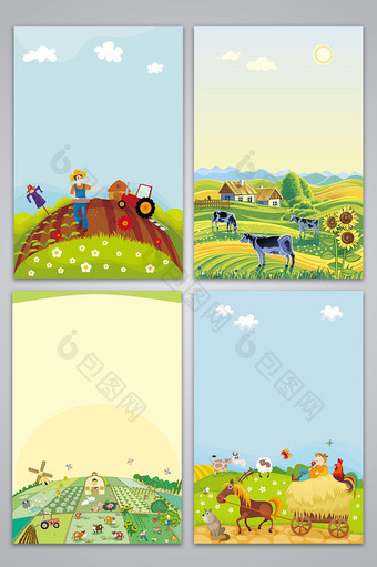 矢量卡通手绘农场农庄背景图片