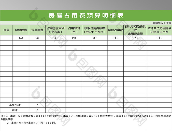 房屋占用费预算明细表