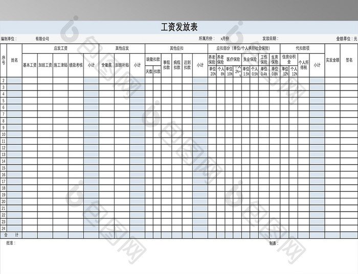 企业公司工资发放表