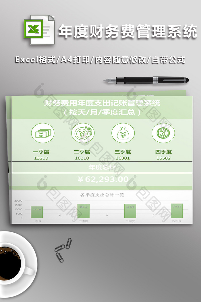 财务费用年度支出记账管理系统excel表格模板