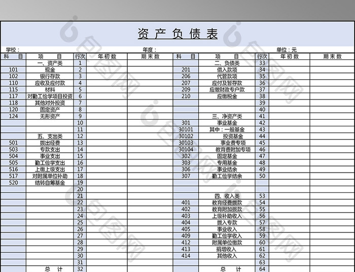 学校资产负债表模板