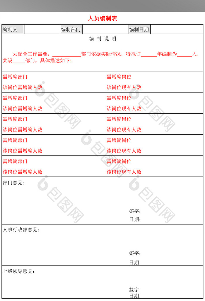 人员编制表通用表格模板