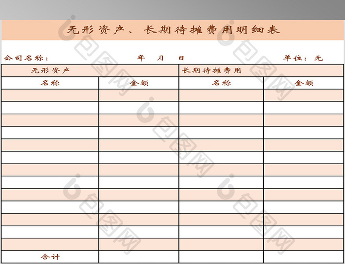 无形资产长期待摊费用明细表