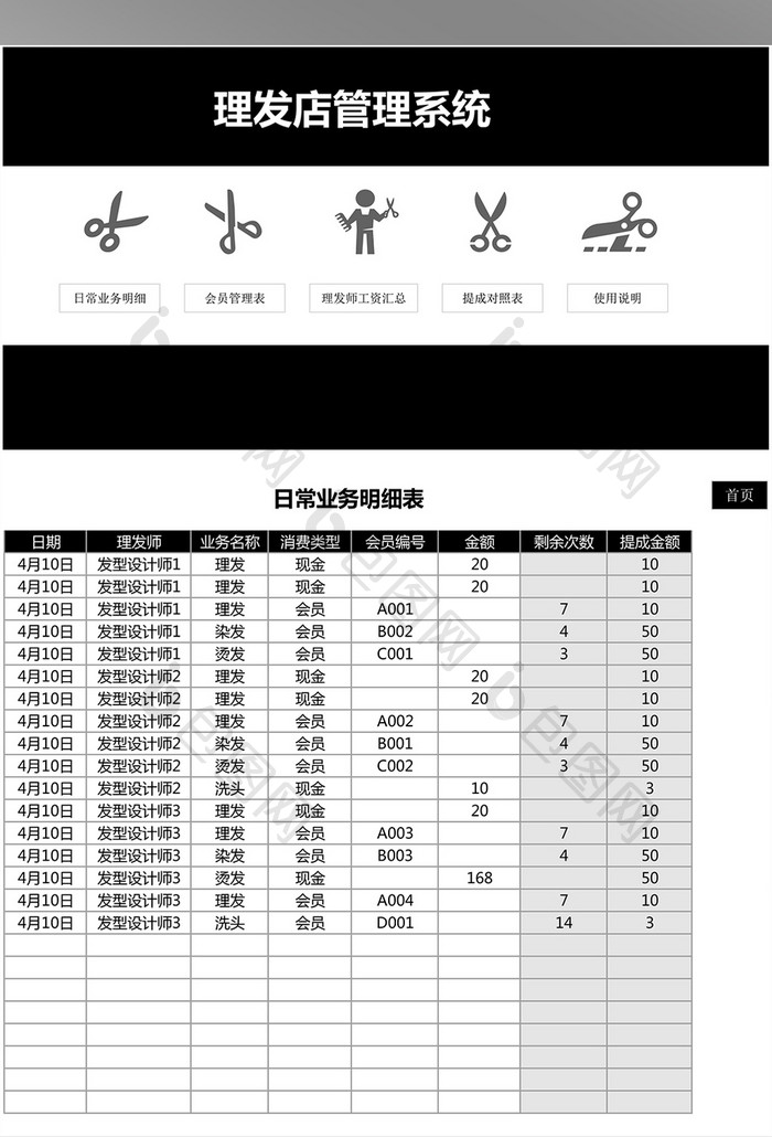 理发店业务提成管理系统5联