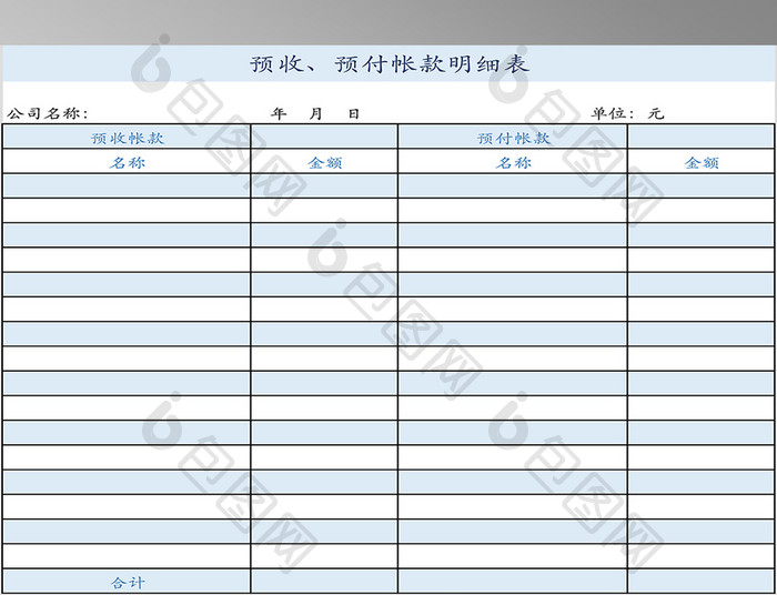 预收预付账款明细表