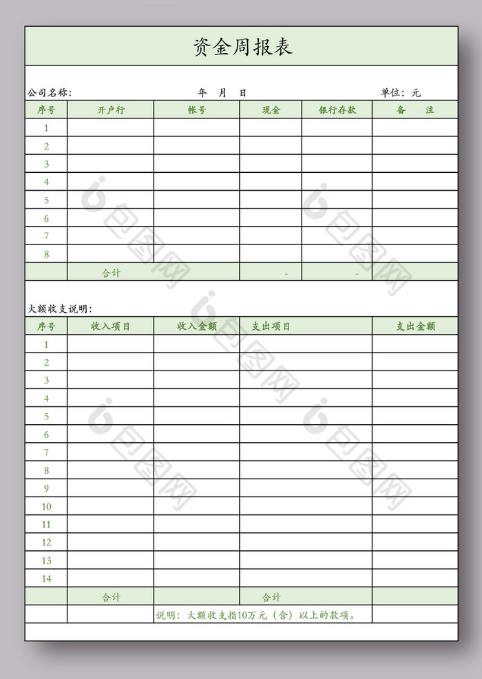 公司企业资金周报表