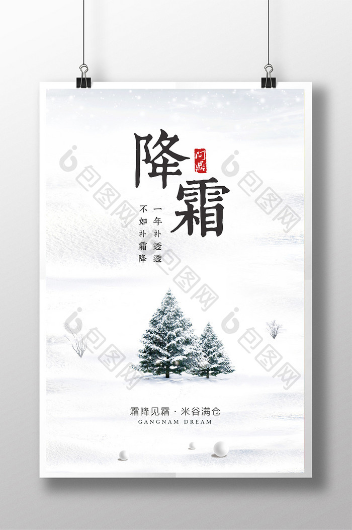 简洁中国风降霜海报