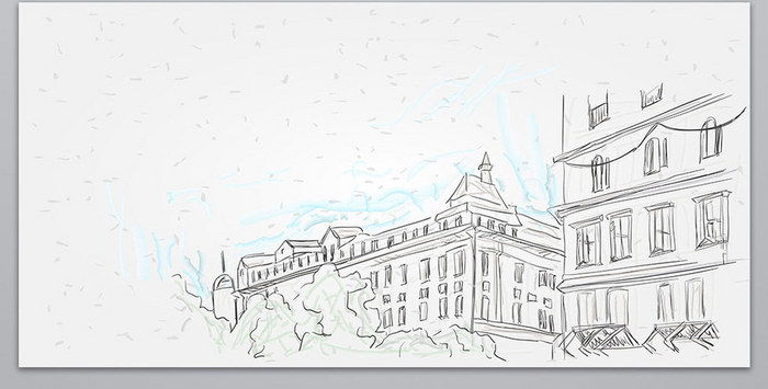 矢量手绘素描线描城市建筑背景