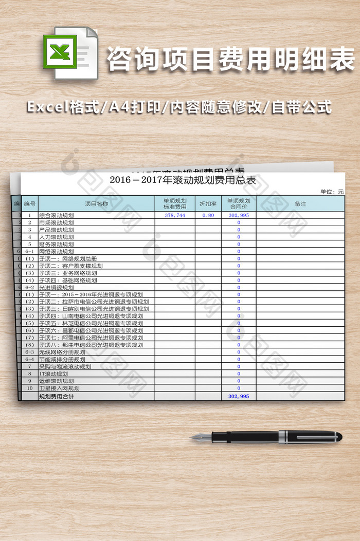 咨询项目费用明细表-二联