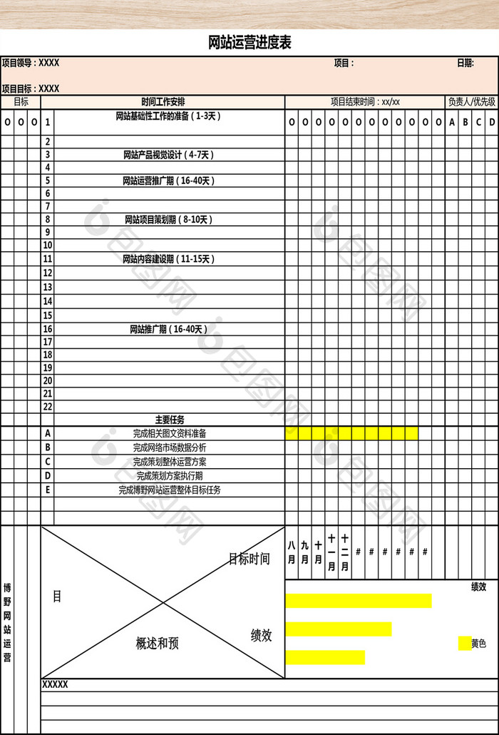 网站运营进度表格