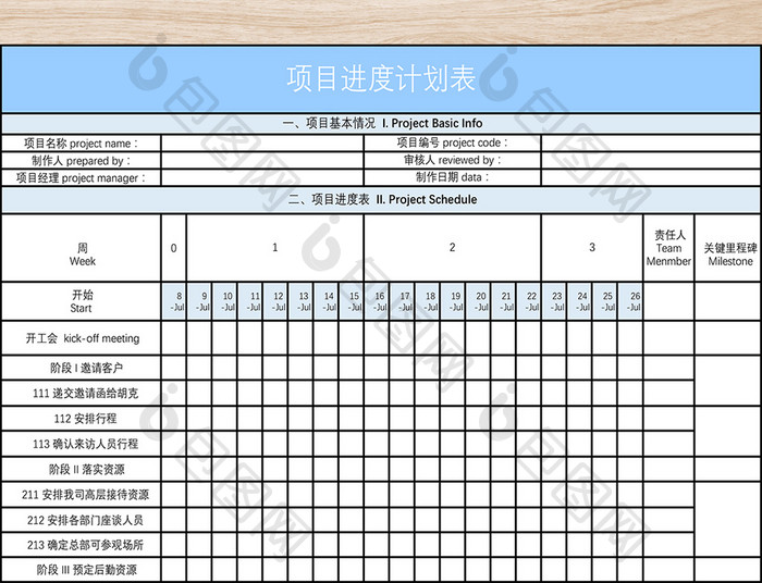 项目进度计划表格