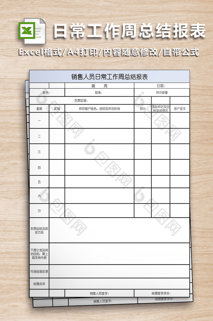 銷售人員日常工作周總結表