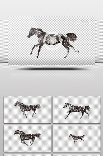 4款素描马奔跑无缝循环视频素材带透明通道图片