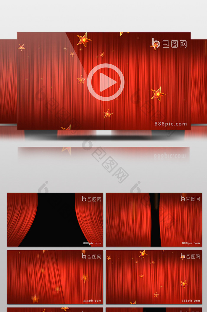 红色大幕幕布拉开动画带透明通道视频素材