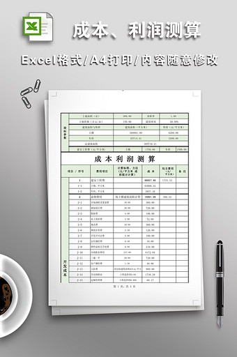 全面成本、利润测算表格图片