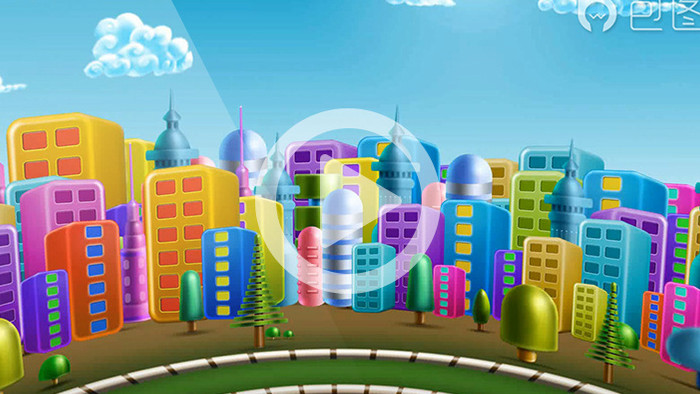 卡通城市旋转动画无限循环背景高清视频素材