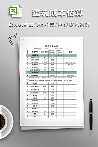 建筑成本估算表格图片